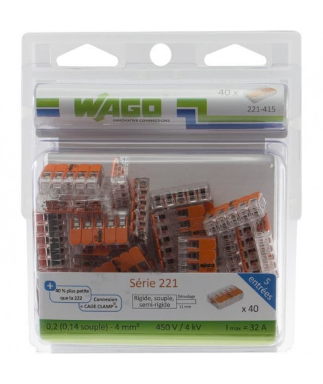 100 Pièces WAGO CONTACT technique connexion doses Borne 2273-203 Transparent