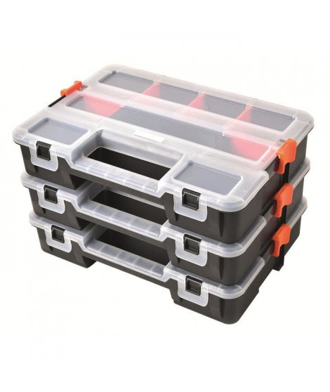 TOOD Lot de 3 mallettes clipsables en plastique 31,5x22,5x19,8 cm