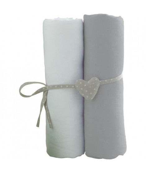 BABYCALIN 2 Draps Housse Bébé Blanc Gris 70 x 140 cm Jersey 130gr/m²