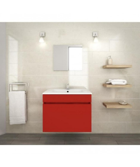 LANA Ensemble de meubles de salle de bain : vasque + miroir + meuble sous-vasque 60 cm - Rouge mat