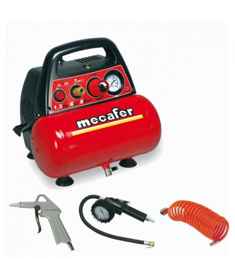 MECAFER Compresseur d'air 6 L 1.5HP 8 bars NEW VENTO avec 3 accessoires