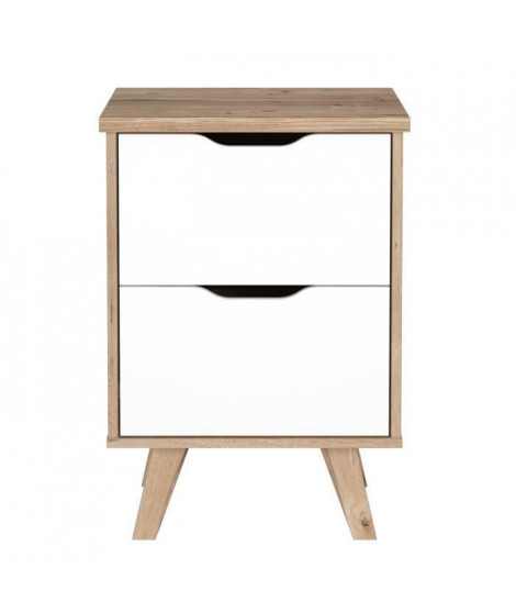 FINLANDEK Chevet VANKKA scandinave décor chene et blanc mat + pieds en bois massif - L 45 cm