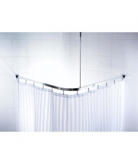 Barre de douche coulissantes + crochets - 90 x 90cm - Aluminium Poli