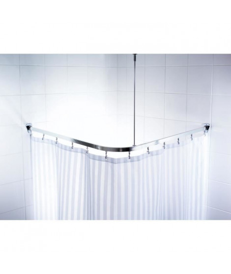 Barre de douche d'angle coulissantes + crochets - 90 x 90 x 90cm - Aluminium Poli