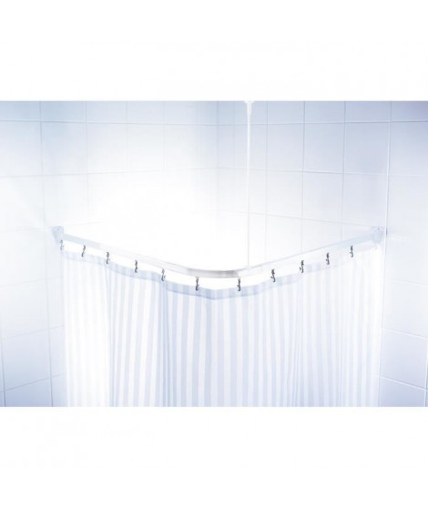 Barre de douche d'angle coulissantes + crochets - 90 x 90 x 90cm -  Blanche