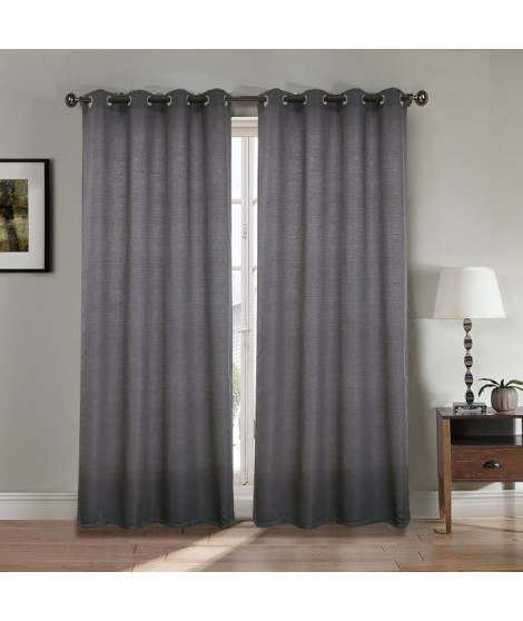 Paire double rideaux - 2x140x260 cm - Effet lin - Gris