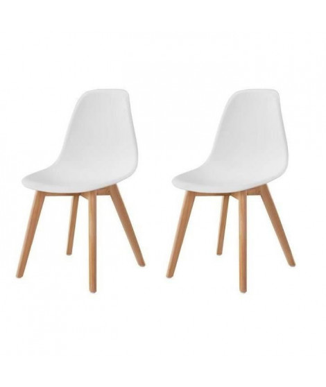 SACHA Lot de 2 chaises de salle a manger design scandinave - Blanc