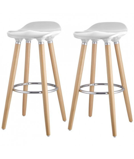 OSLO Lot de 2 tabourets de bar blanc + pieds hetre massif - Contemporain - L 39 x P 40 cm