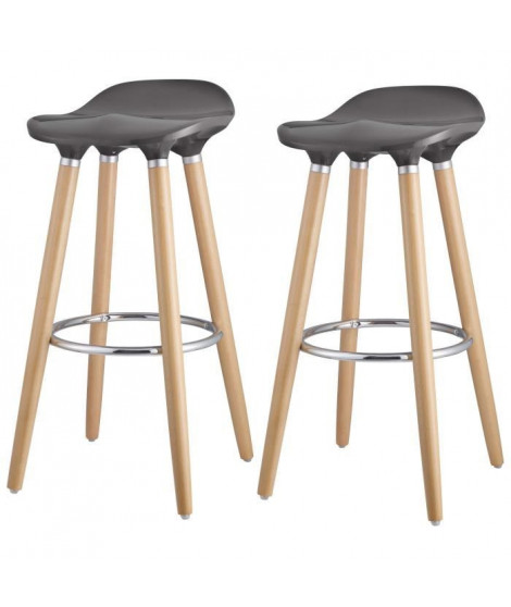 OSLO Lot de 2 tabourets de bar gris + pieds hetre massif - Scandinave - L 39 x P 40 cm