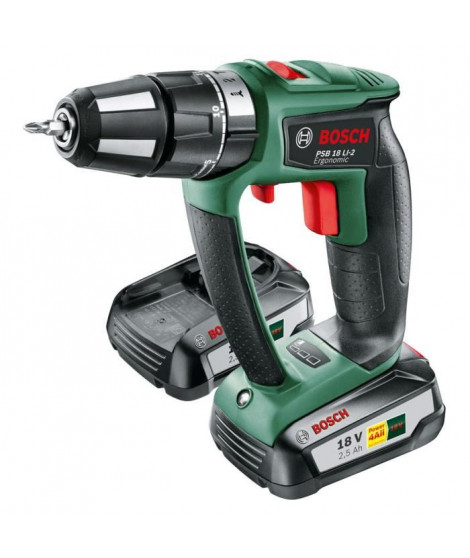 BOSCH Perceuse-visseuse a percussion sans fil PSB Ergo 18 LI-1 avec 2 batteries