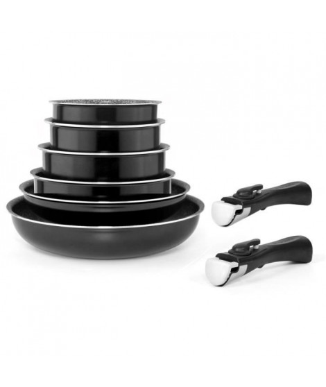 ARTHUR MARTIN Batterie de cuisine amovible 8 pieces 16-18-20-24-28 cm noir