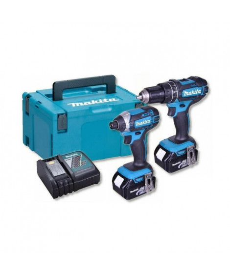 MAKITA Perceuse visseuse a percussion et visseuse a chocs avec 2 batteries 18V 3Ah Li-ion