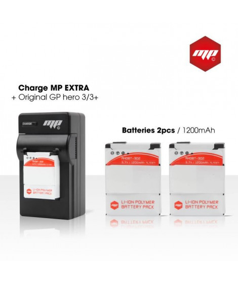 MP EXTRA  5F-LG4Q-FU5Y  Pack de 2 batteries + chargeur pour GoPro 3+ et GoPro 3