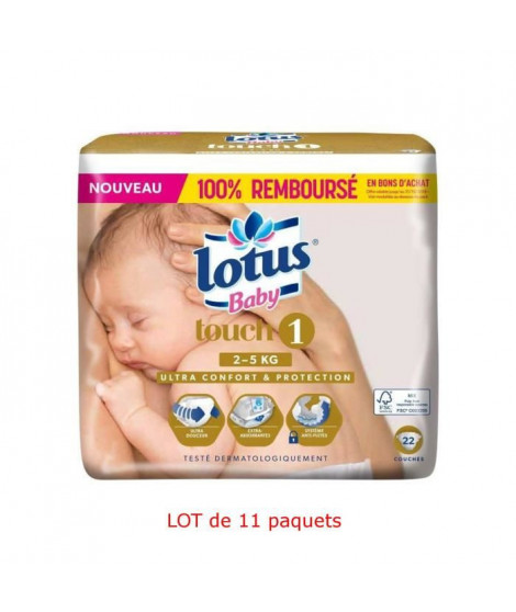 LOTUS BABY Touch Couches Taille 1 - De 2 a 5 kg - Lot de 11 x 22 Couches (x242 couches)