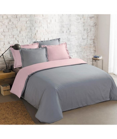 VISION Parure de couette 100% coton - 1 housse de couette 220x240 cm + 2 taies 65x65 cm gris et rose