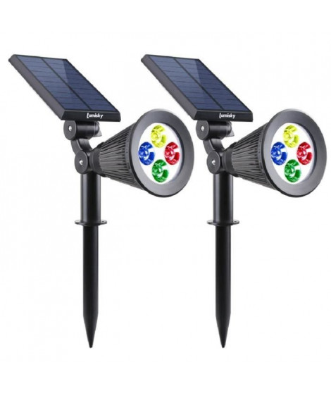 LUMISKY Pack de 2 Spots solaires extérieur étanches - 4 LEDs RGB - 200 Lm - Tete pivotante a 90°C