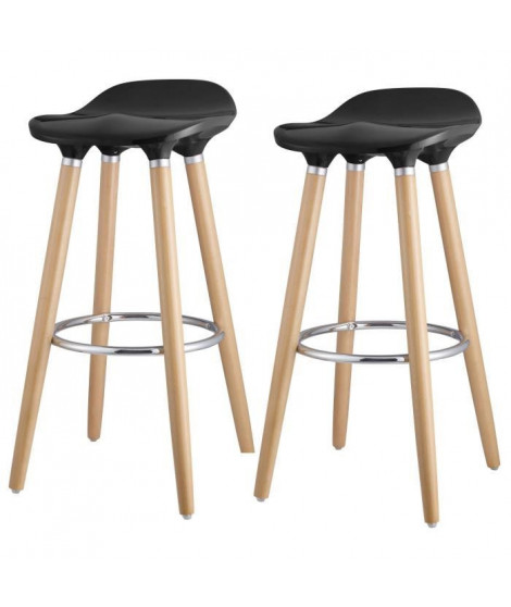 OSLO Lot de 2 tabourets de bar noir + pieds hetre massif - Contemporain - L 39 x P 40 cm