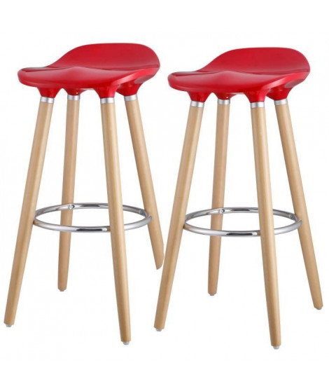 OSLO Lot de 2 tabourets de bar rouge + pieds hetre massif - Contemporain - L 39 x P 40 cm