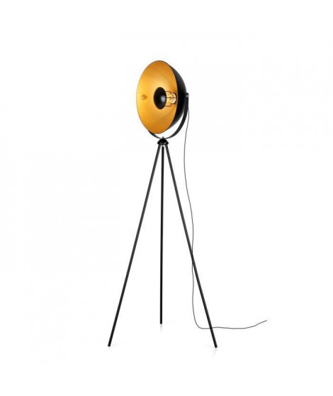 MOVIE Lampadaire trépied - H 156 cm - Tete : Ø 40 x H 16,8cm - Noir et doré