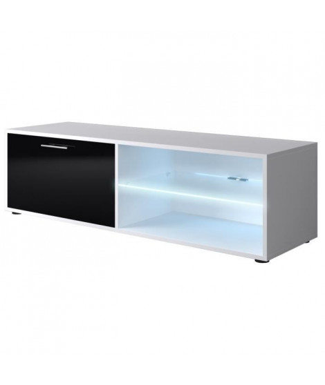 KORA Meuble TV LED contemporain blanc et noir brillant - L 118 cm