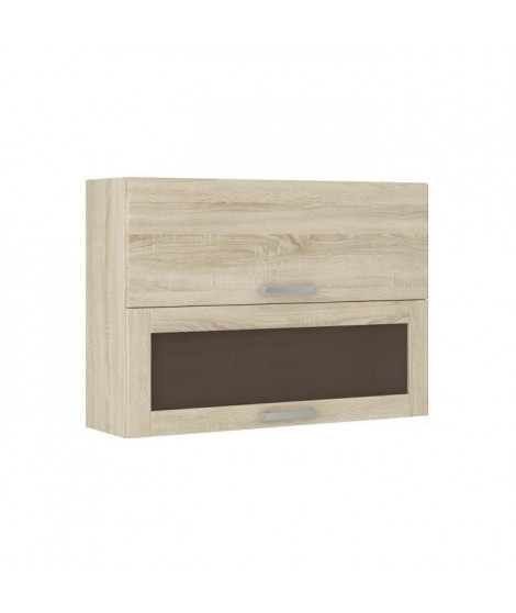 LASSEN Meuble haut vitré de cuisine L 80 cm - Décor chene clair Sonoma