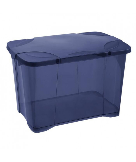 EDA PLASTIQUE Boîte de rangement Clip'Box 60 L avec roulette - Bleu couvercle avec charniere - 60 x 40 x 40,7 cm