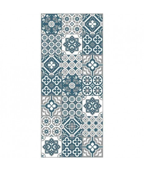 AMADORA Tapis 100% vinyle - Imitation carreau de ciment - 49,5x112,5 cm - Epaisseur 1,5 mm - Bleu, blanc et gris