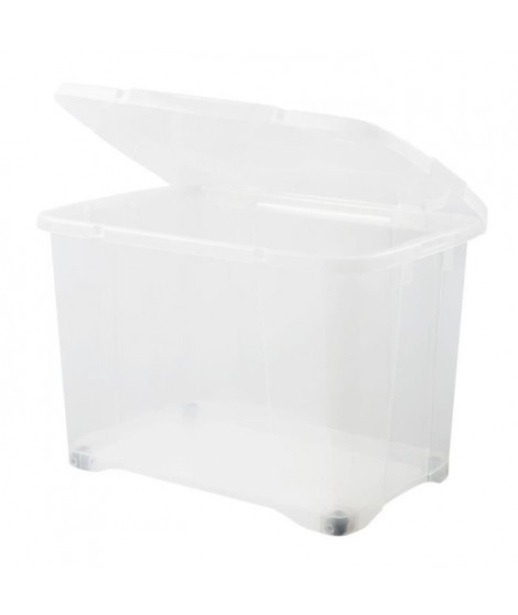 EDA PLASTIQUE Boîte de rangement Clip'Box 60 L avec roulette - Naturel couvercle avec charniere - 60 x 40 x 40,7 cm