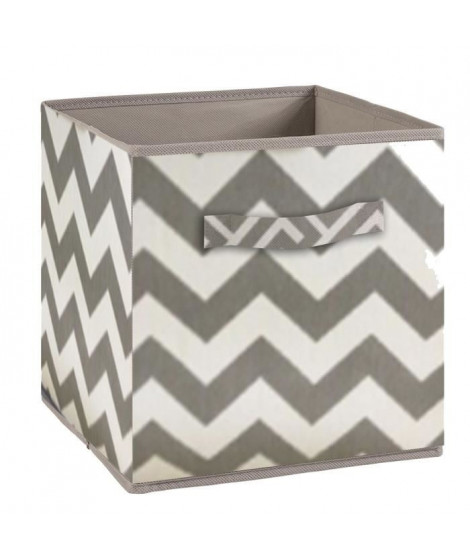 COMPO Tiroir de rangement - Tissu - 27 x 27 x 28 cm - Motif Chevron - Gris et blanc