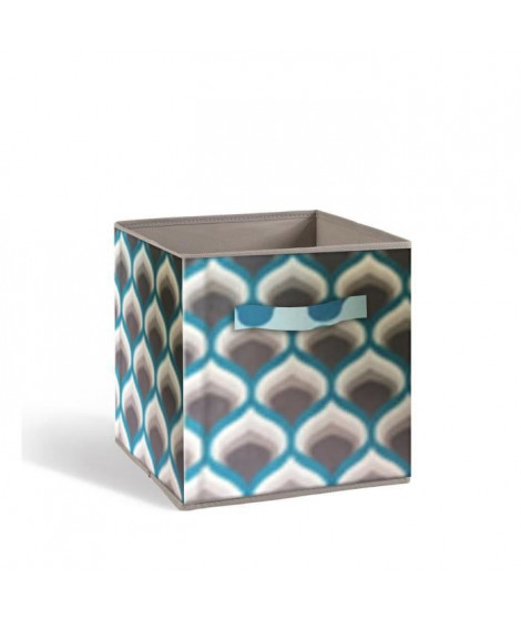 COMPO Tiroir de rangement - Tissu - 27 x 27 x 28 cm - Motif 70's - Bleu et gris