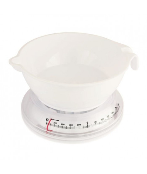 TERRAILLON Balance de cuisine mécanique T206 - 3 kg - Bol 3 L - Blanc