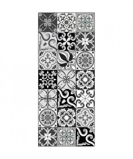 AMADORA Tapis 100% vinyle - Imitation carreau de ciment - 49,5x112,5 cm - Épaisseur 1,5 mm - Noir et Blanc