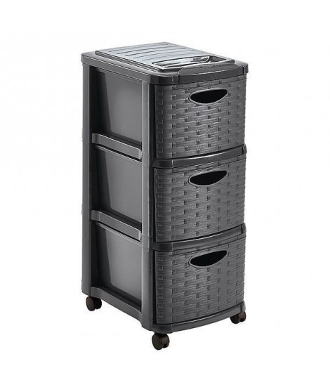 M-HOME Tour de Rangement Midi - 3 Tirois + Roulettes - Imitation Osier -29x38x66 cm - Anthracite