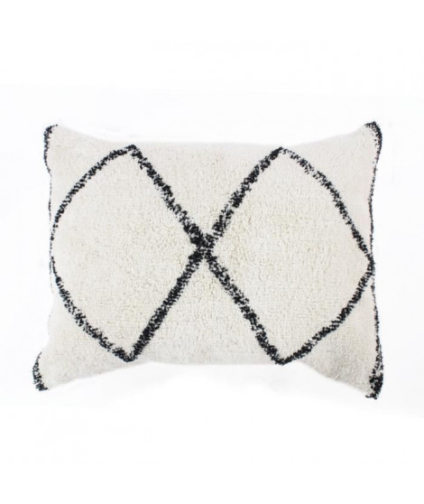 Coussin berbere Box - 60 x 80 cm - Blanc naturel et noir