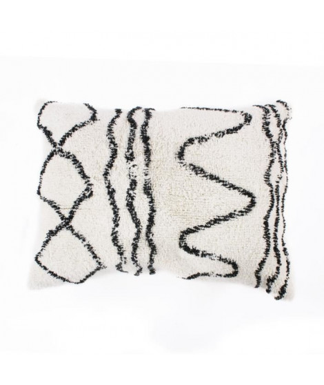 Coussin berbere Ethno - 60 x 80 cm - Beige naturel et noir