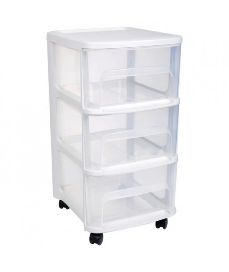 EDA PLASTIQUE Tour de rangement City avec roulettes - 3 Tiroirs - 32 x 37 x 61 cm - Blanc transparent