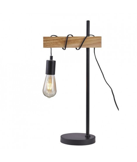 DETROIT Lampe industrielle en bois - 24 x 18 x H60 cm - Noir - Ampoule décorative E27 40W fournie