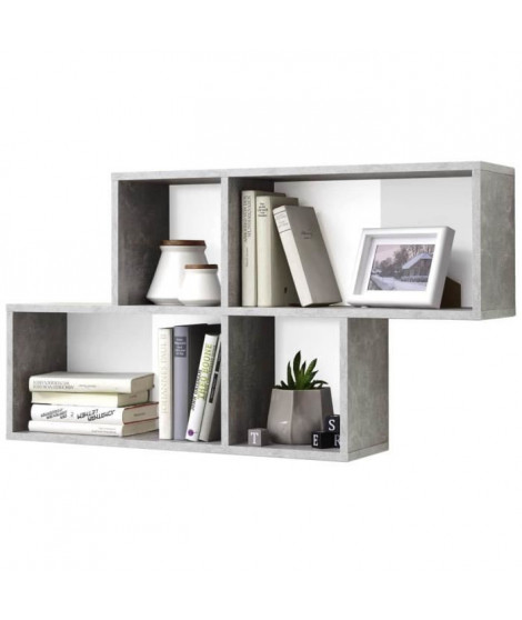 NORA Etagere murale 4 compartiments - 100 x 53 x 19,5 cm - Panneau mélaminé - Décor béton gris et blanc