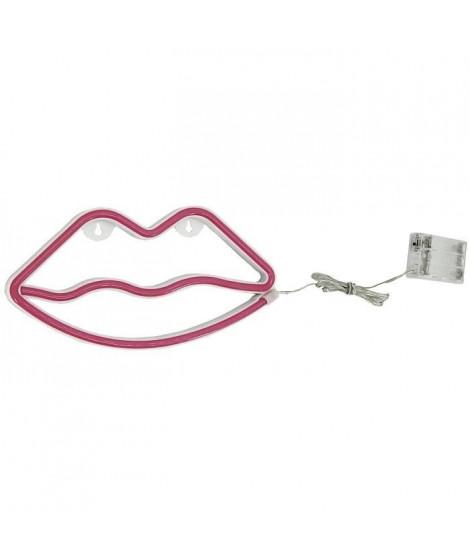 Décoration néon Kiss Kiss Bang Bang - Structure en métal, plastique et cuivre - 27,5 x 2 x 14,5 cm - 3 piles AA non fournies
