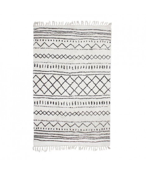 COTTON BERBERE Tapis de salon - 120 x 170 cm - 100 % coton - Ecru naturel - Motif ethno