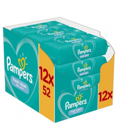 PAMPERS Lingettes bébé FRESHCLEAN - Lot de 12 x 52 lingettes - 624 lingettes