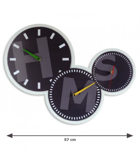 AUSTIN Horloge - Affichage déporté - 3 cadrans et 3 mouvements quartz - Noir