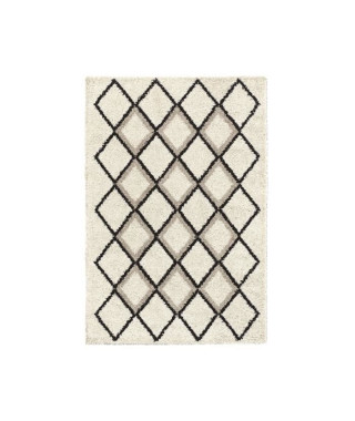 SUZAN Tapis de salon Shaggy - Style berbere - 150 x 220 cm - Creme et gris - Motif géométrique