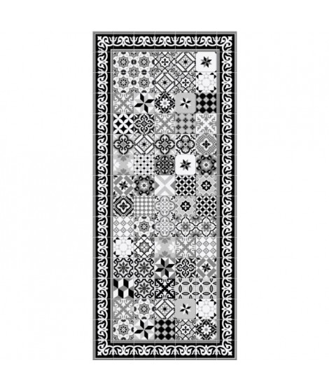 FARO Tapis 100% vinyle - Motif carreaux de ciment - 49,5 x 112,5 cm - Epaisseur 1.5mm - Noir et Blanc