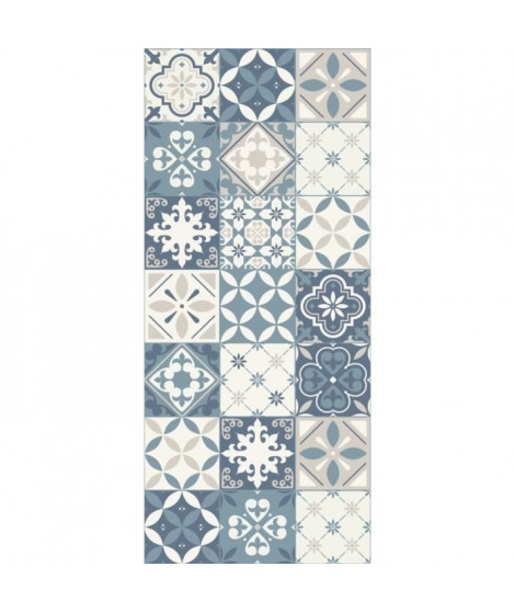 FARO Tapis 100% vinyle - Motif carreaux de ciment - 49,5 x 112,5 cm - Epaisseur 1.5mm - Bleu