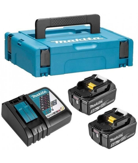 MAKITA Pack energie 18 V Li-ion - 2 batteries (5Ah) + 1 chargeur rapide en coffret Makpac - 197624-2