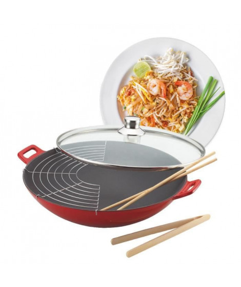 BAUMALU Wok fonte - 36 cm - Rouge