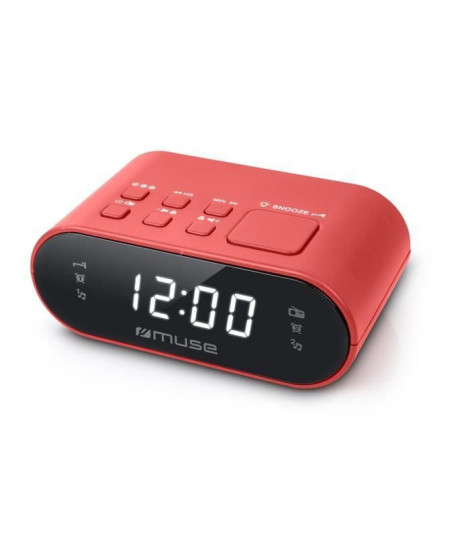 MUSE M-10 RED Radio réveil - horloge 24h - 20 stations - Rouge