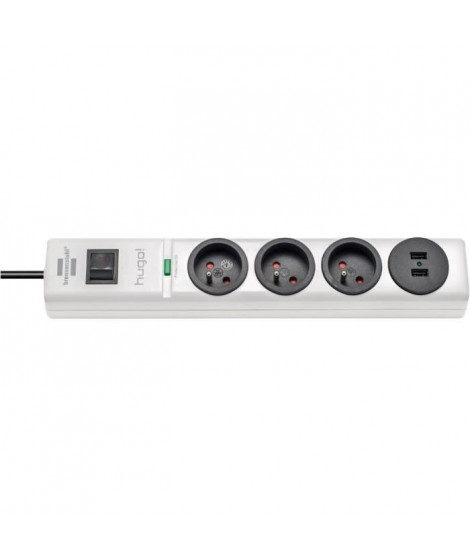 BRENNENSTUHL Multiprise électrique hugo! 3 prises avec 2 prises USB avec parasurtenseur/parafoudre cordon 2m - Blanc