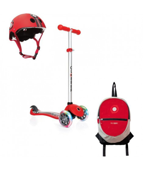 GLOBBER Pack Trottinette 3 roues + Casque + Sac a Dos - Rouge